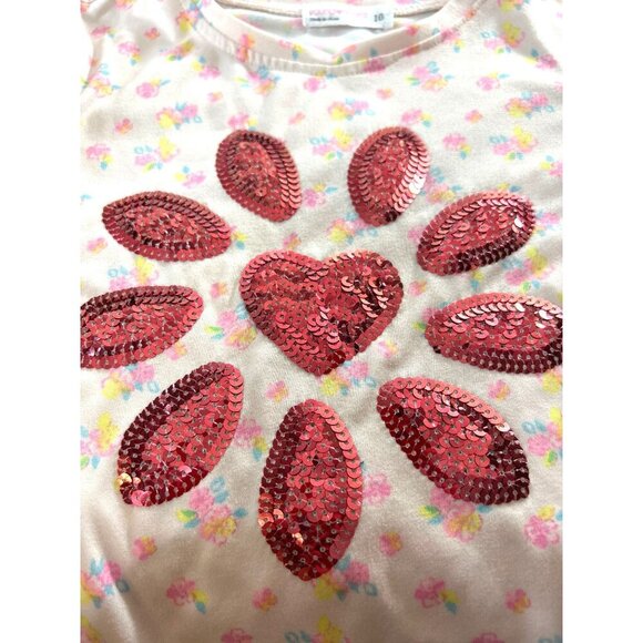 Young Hearts Girls Graphic Tee Pink Floral Sequined Size 10 - Picture 3 of 5